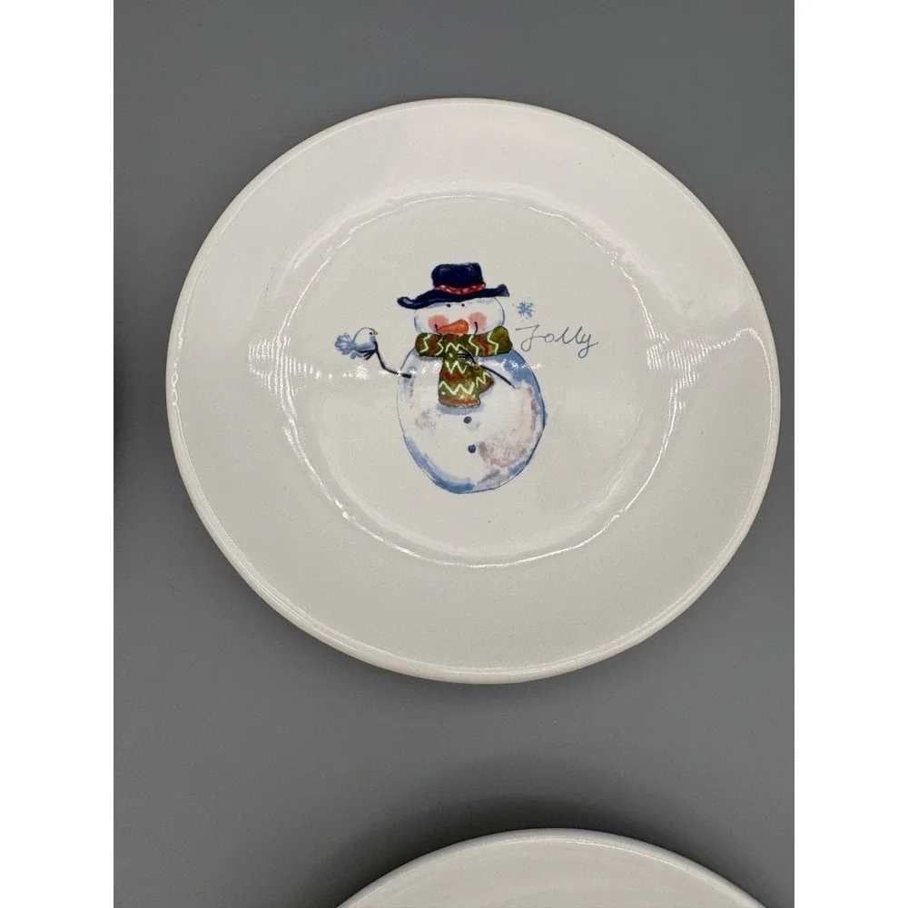 Pier 1 Imports‎ Set of 4 Christmas Appetizer Plates Ceramic Winter Snowman Santa